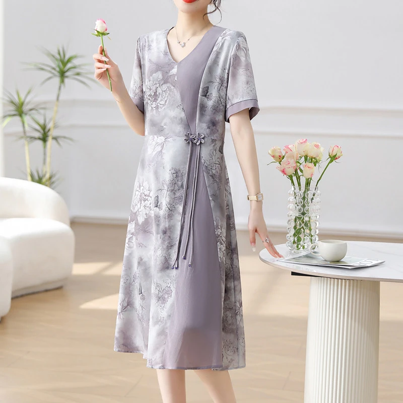 母亲节妈妈夏装连衣裙洋气高端2025新款中老年女夏季雪纺气质裙子