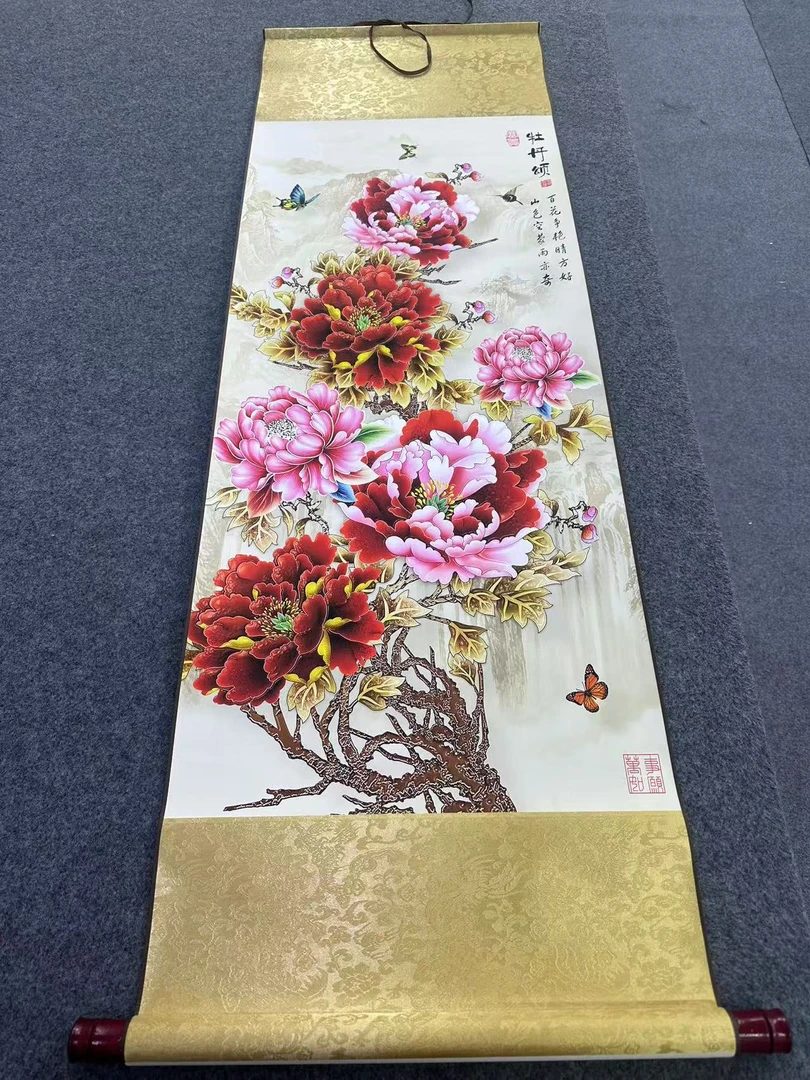 140*45  一尺《牡丹颂》 办公室客厅  高清数字微喷 精品软装挂画