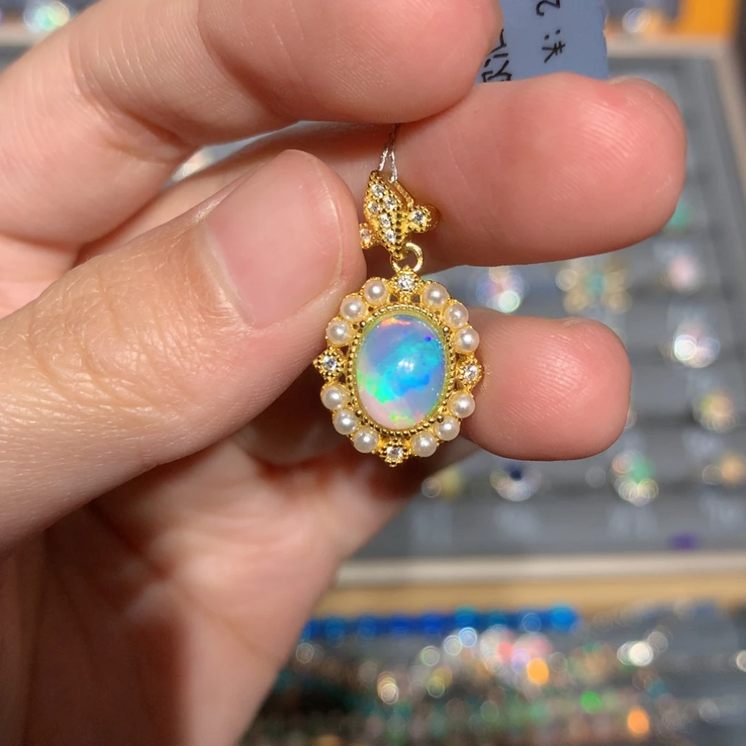 银S925镶嵌欧泊欧泊吊坠y