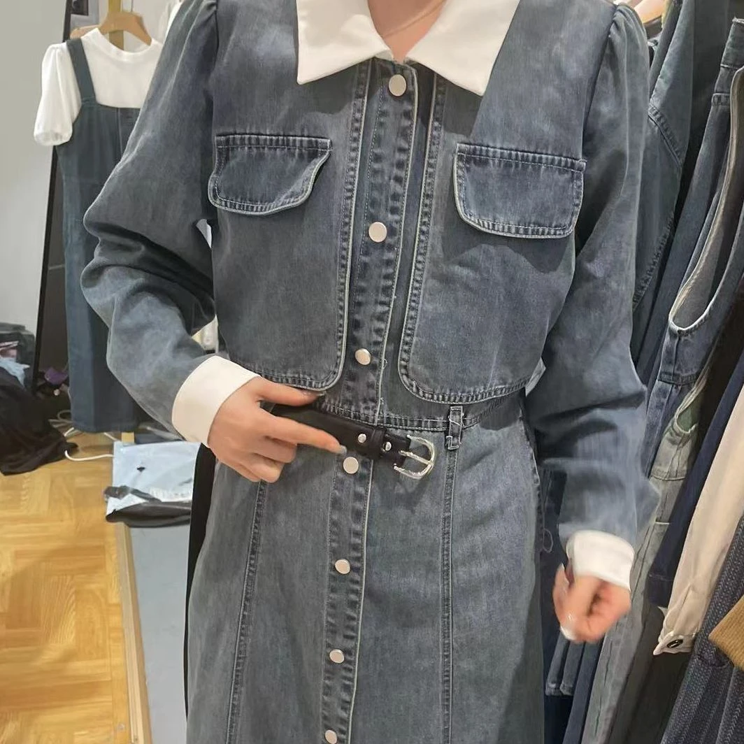 【慧姐】拼接撞色修身牛仔连衣裙【10196】