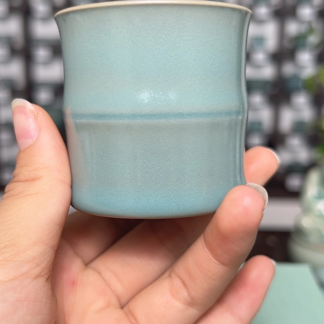 仿古天青釉竹节杯