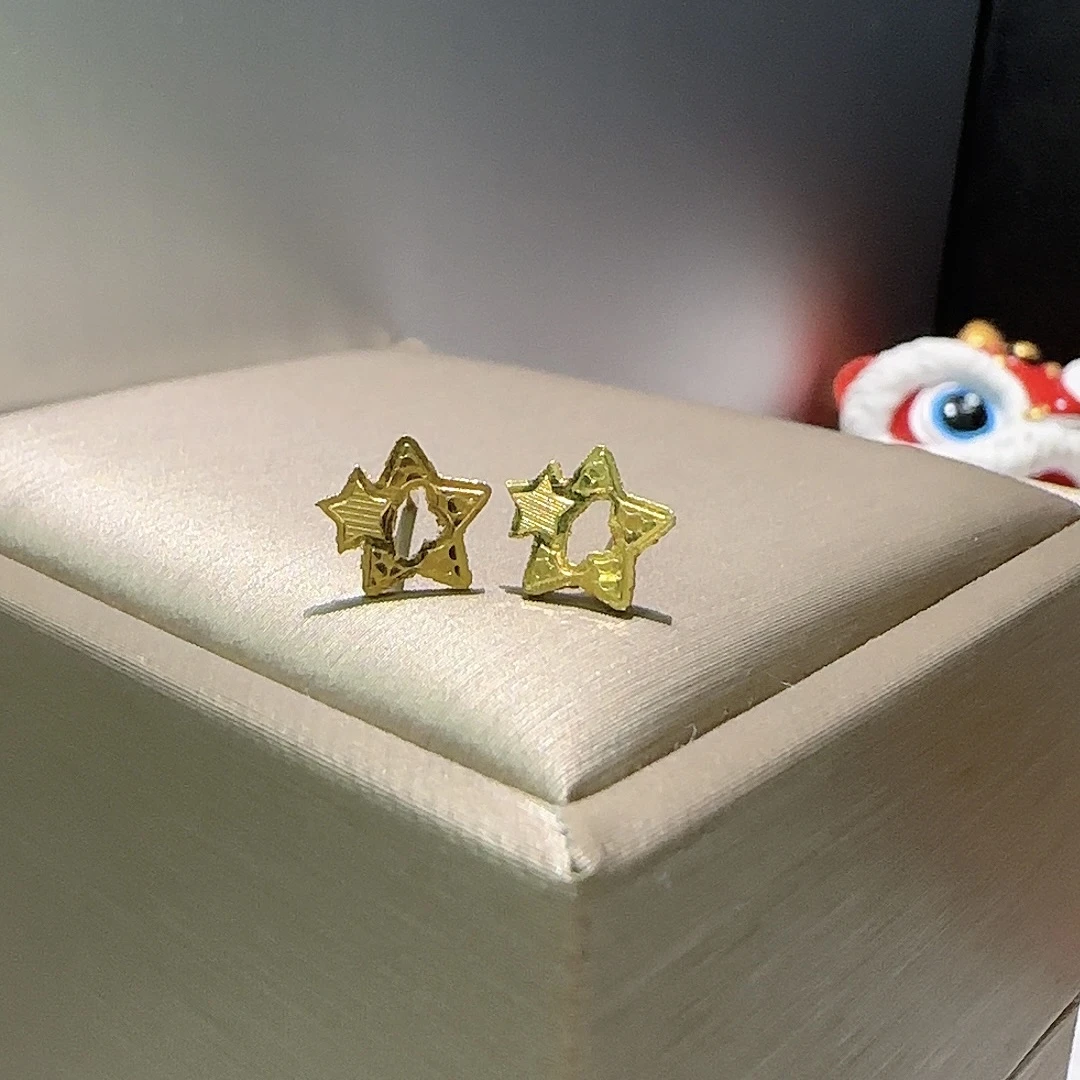 5G足金999耳钉碎冰镂空星星