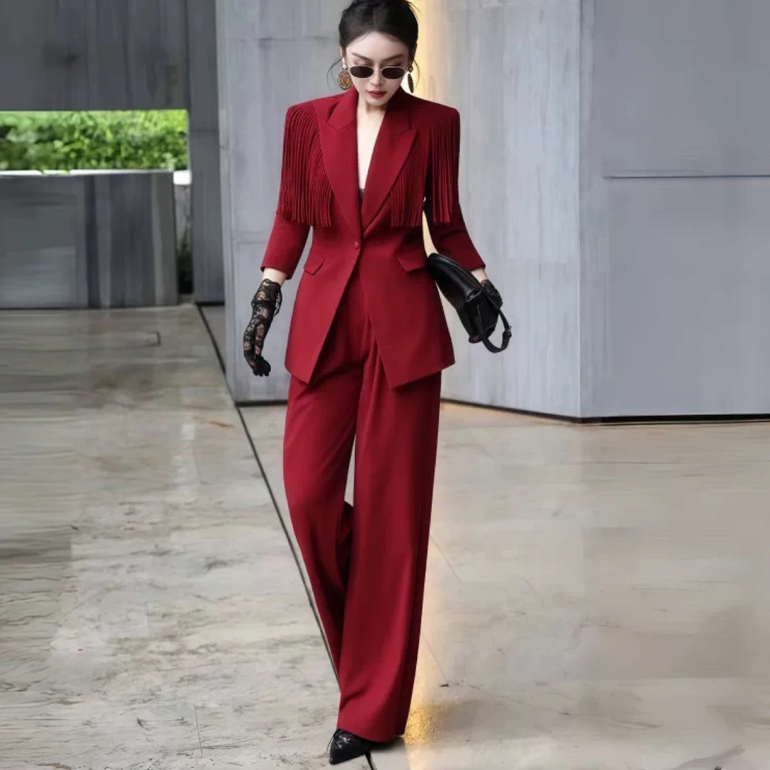 006-C4-1-2颜时尚流苏西装套轻职风精英风西装套装拼接修身型时尚