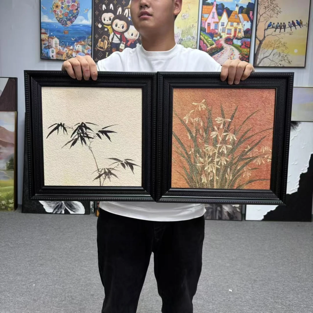 轻法式中古风装饰画标记植物餐厅客厅壁画高级感挂画兰花草4040