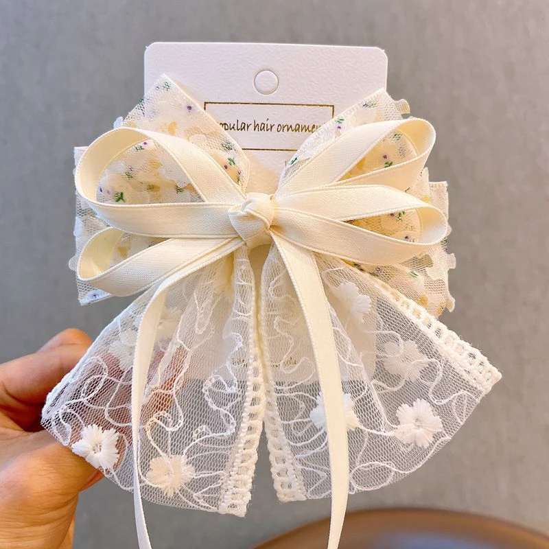 小清新夏季碎花大蝴蝶结儿童发夹女童飘带发饰蕾丝发卡女孩头饰品