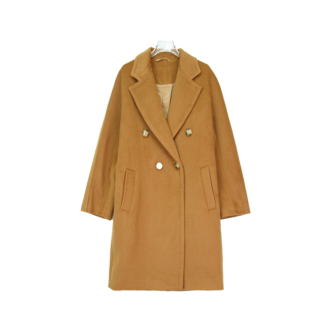 DY21003时尚焦糖色系带双排扣宽松韩版大衣