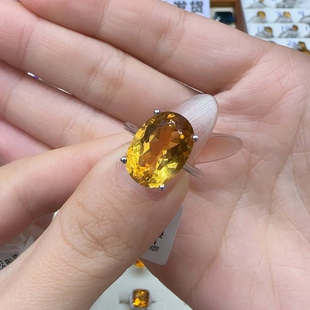 归***缘水晶珠宝半成品银S925镶嵌G 巴西黄 925银