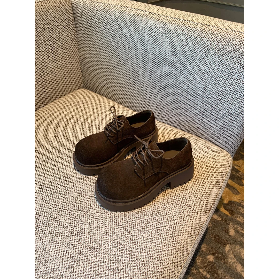 弥笛乐福鞋女厚底2025新款磨砂牛皮系带复古勃肯小皮鞋女英伦风