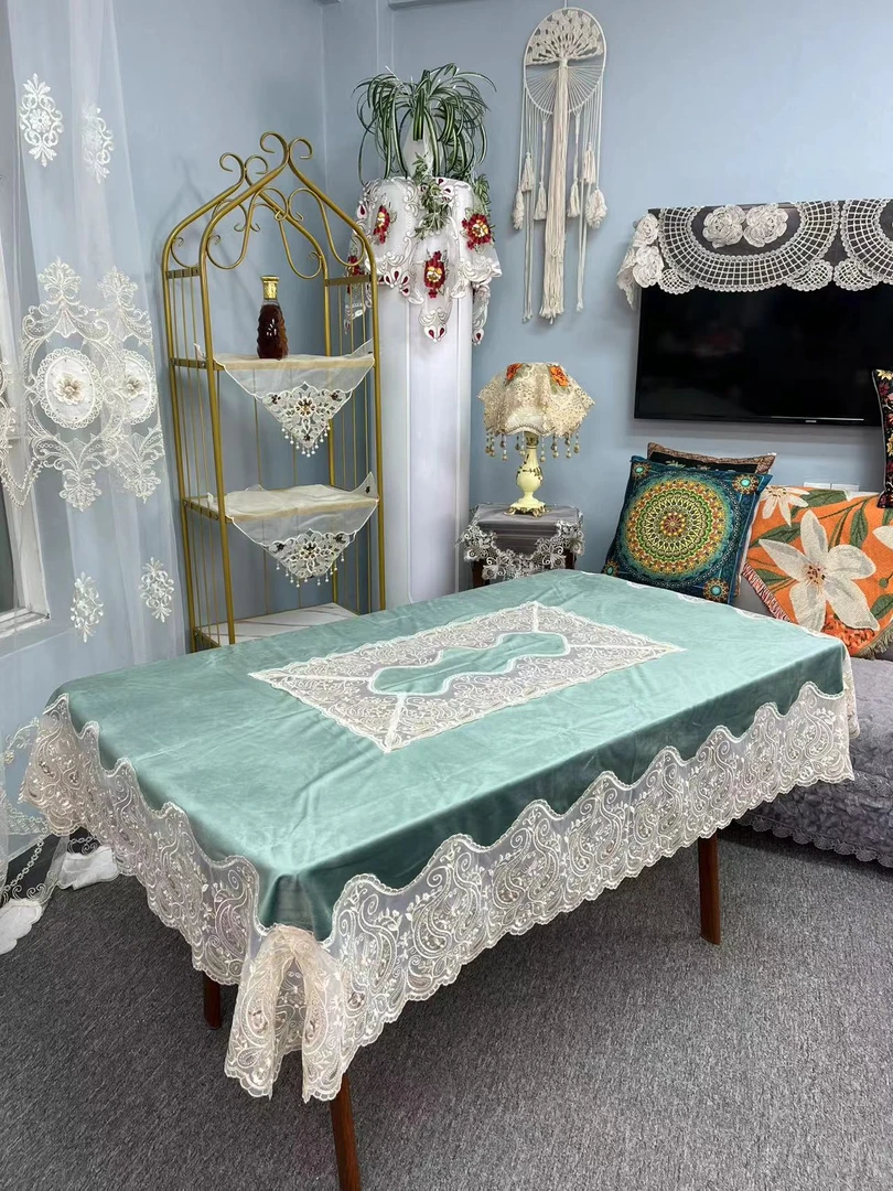 A-04绿色【130*180】欧式田园金丝绒免洗茶几布防烫轻奢高级感桌布