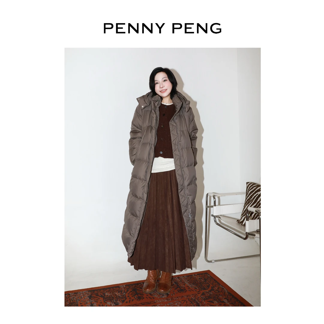 PENNYPENG北极圈 秋冬新款95绒保暖蓬松设计师连帽长款鹅绒服外套