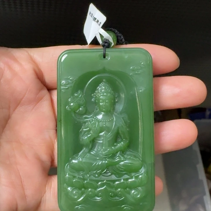 和田玉未镶嵌颈饰阳绿观音70尺寸