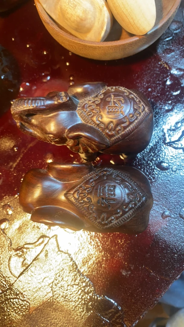 黑檀象9cm工艺一对