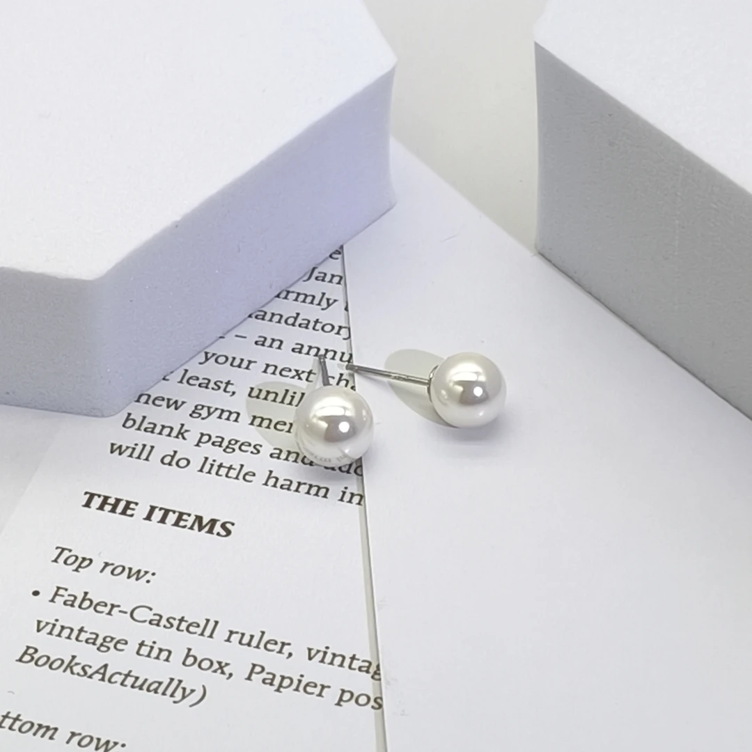 【新粉每人亏一单】925银针8mm耳钉正圆冷白 贝珠