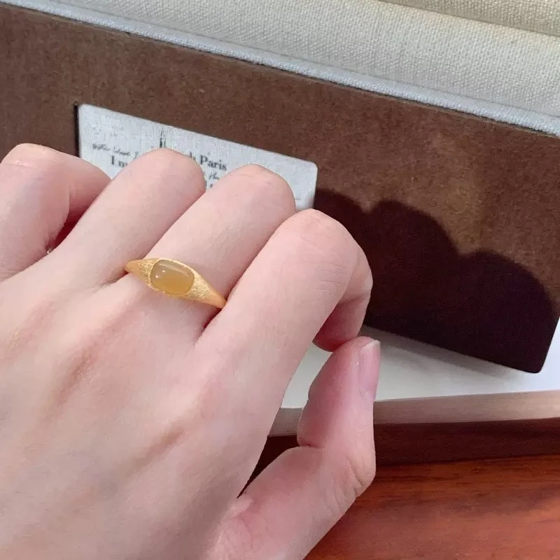 天然和田玉且末糖玉S925银镶精致时尚女士戒指复古设计