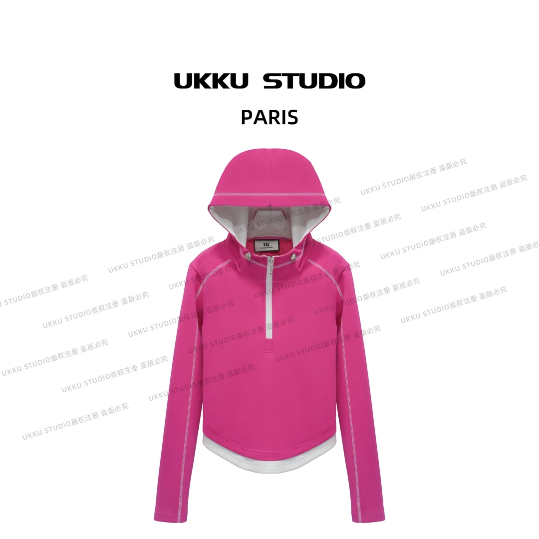 一诺【UKKUSTUDIO】新春时尚网红拼接显白连帽加厚卫衣313369