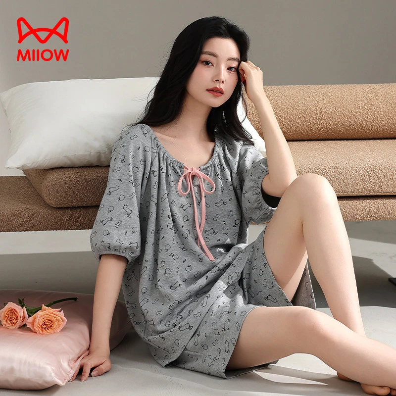 猫人睡衣女2025新款夏季纯棉短袖短裤夏天宽松薄款休闲家居服套装