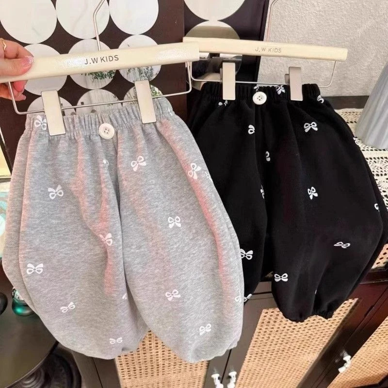 儿.童2025春秋新款舒适休闲裤女宝宝宽松卫裤蝴蝶结灯笼裤裤子FFV