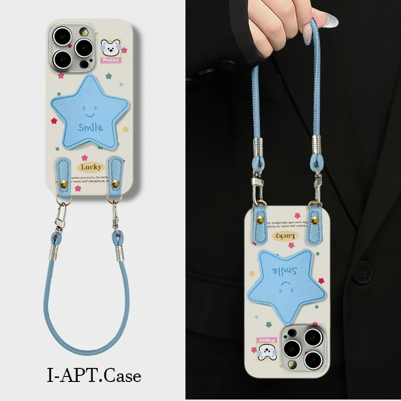 适用米黄底大蓝星星苹果16promax菲林手机壳华为oppo小米15vivo