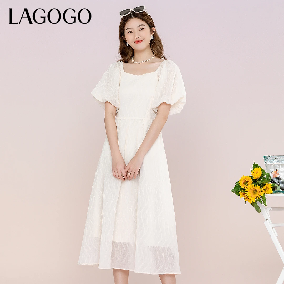【芋总专属】Lagogo新款方领甜美肌理感气质连衣裙女MALL333W42