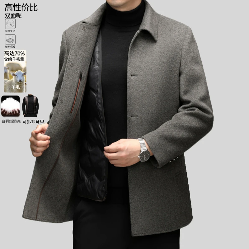 男士呢子大衣新品商务休闲可拆卸加厚保暖外套