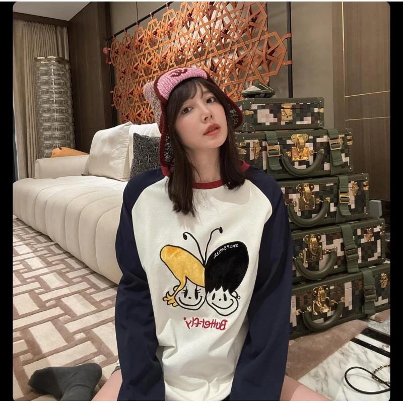 BETTERJOELAY-【翩翩起舞】时尚宽松插肩长袖T恤休闲基础款GG0146