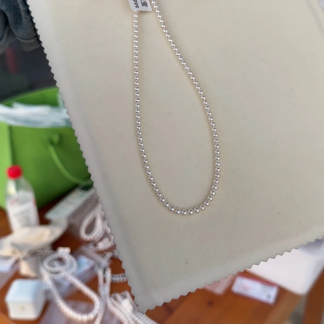 淡水珍珠银S925镶嵌颈饰3-4无核极光镜面正圆无暇炫彩冷白