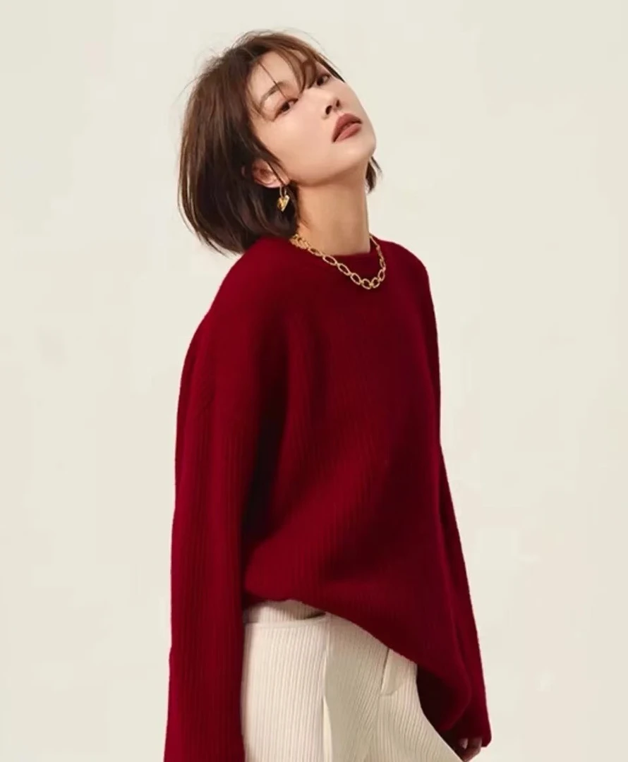 车里子红设计感套头毛衣秋冬季新款慵懒风软糯内搭打底针织衫上衣