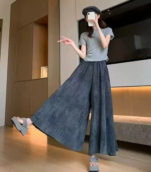 【现货+5-8运补】2025新款冰丝扎染裙裤夏季薄款高腰宽松裤子