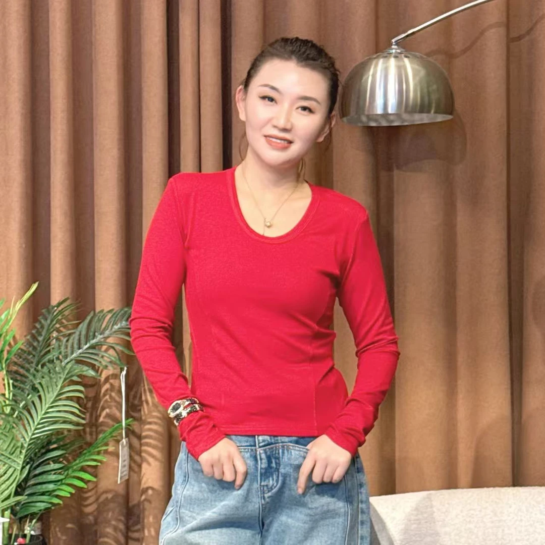 【二婷推荐】25年秋冬季新款简约时尚拼接低圆领T恤5018