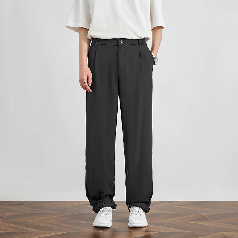 仓石一树潮牌冰丝休闲裤男夏季薄款韩版潮流宽松直筒束脚九分裤子