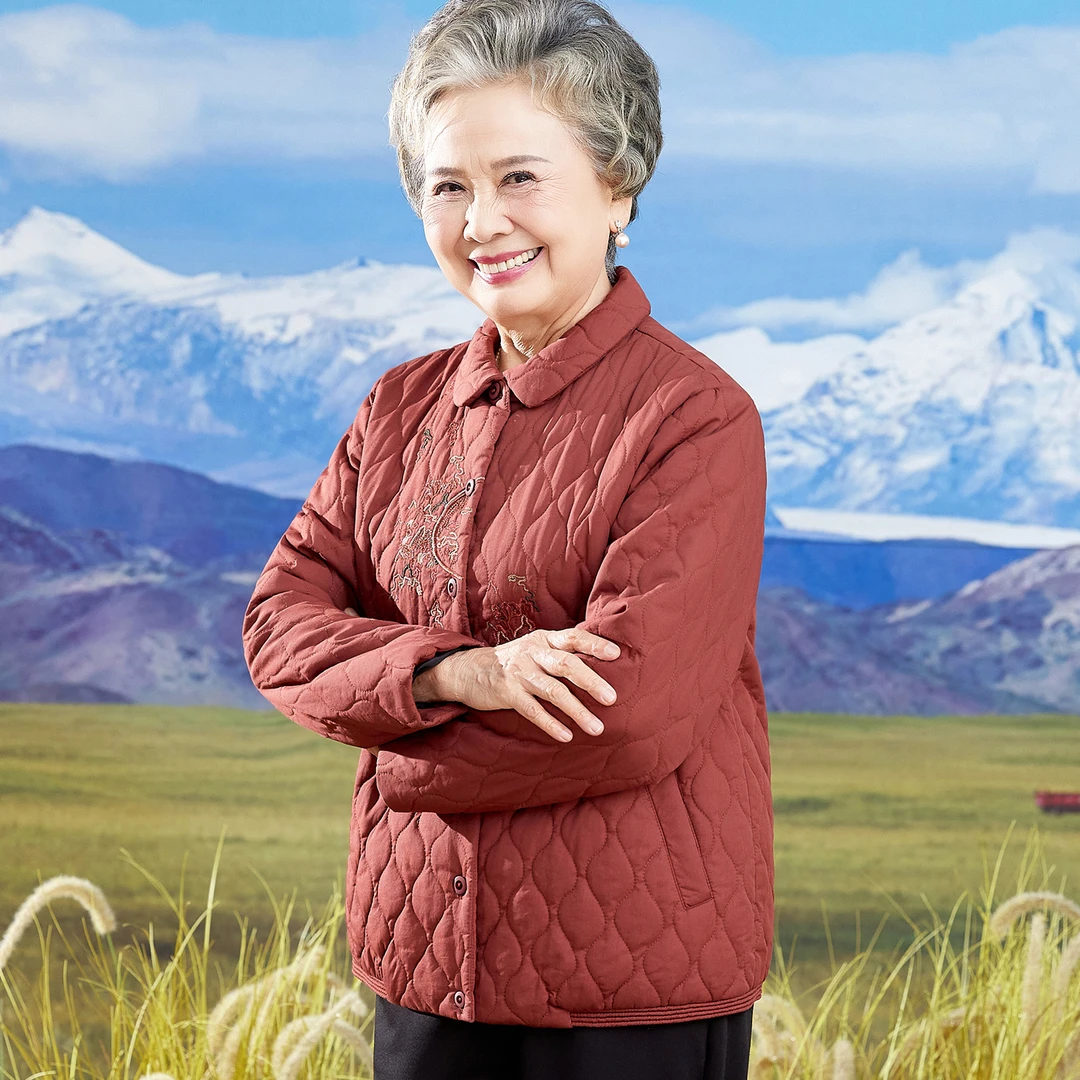 中老年秋冬女夹棉外套纯棉绣花上衣奶奶装秋装宽松老太太薄款棉袄