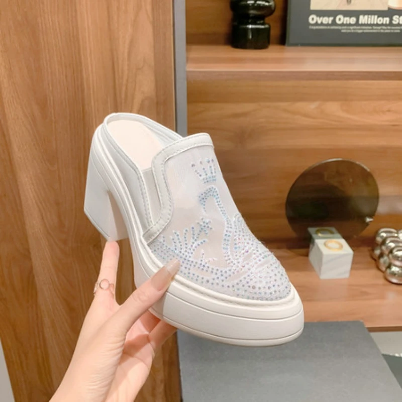 小个子10cm超高跟松糕鞋新款个性网纱百搭深口单鞋透气网面鞋女鞋