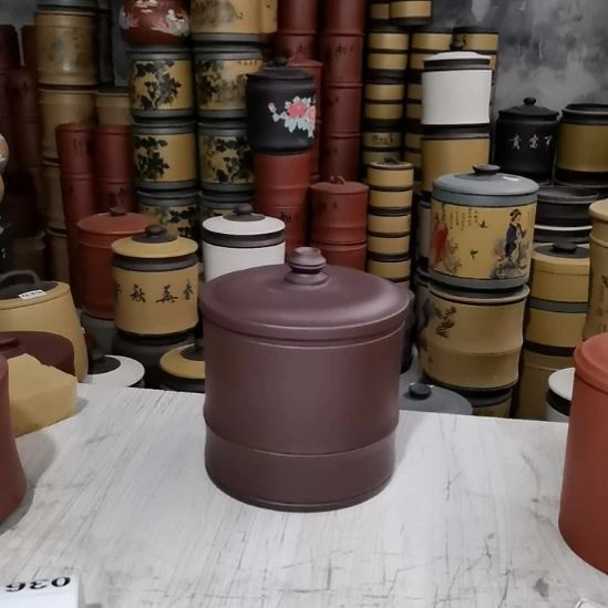 紫砂茶叶罐老紫泥两斤装竹节款033