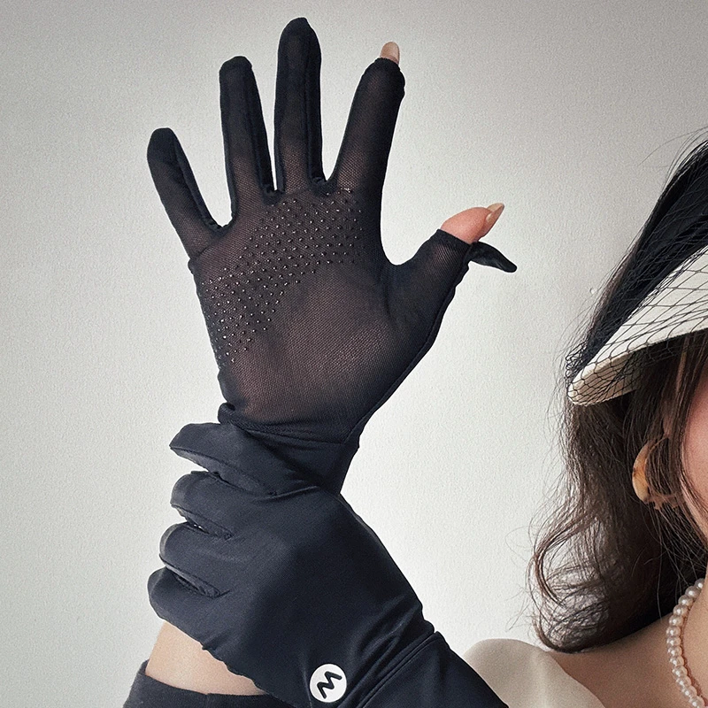 冰丝防晒手套女士夏季薄款防紫外线触屏冰爽户外骑行短款全指手袖