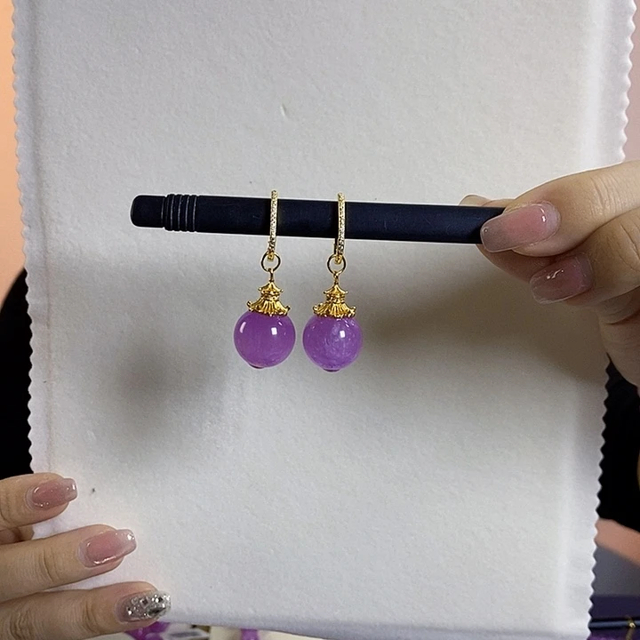 锂辉石紫锂辉高冰收藏级耳环15+银S925镶嵌