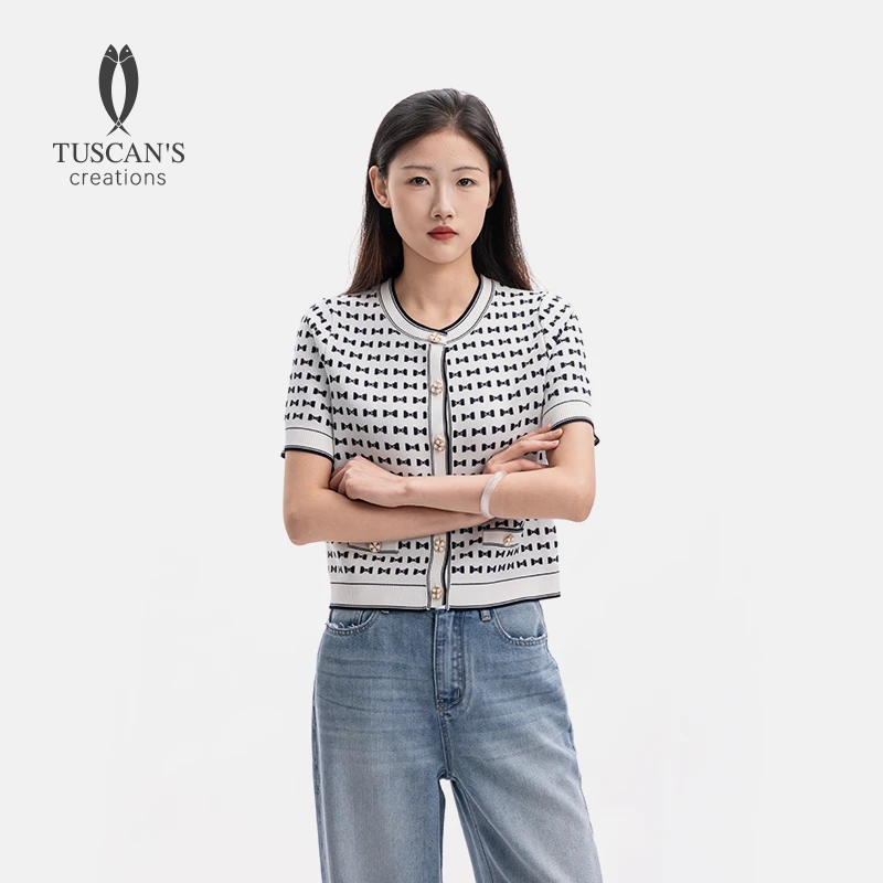 TUSCAN'S CREATIONS格纹针织衫开衫长袖夏季小香风薄款毛针织衫