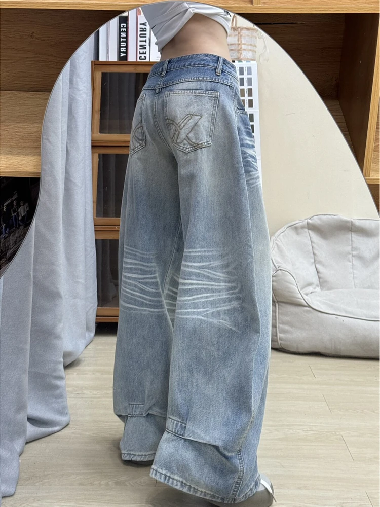 美式复古弯刀牛仔裤女秋季2025新款低腰宽松直筒阔腿梧桐镰刀裤子