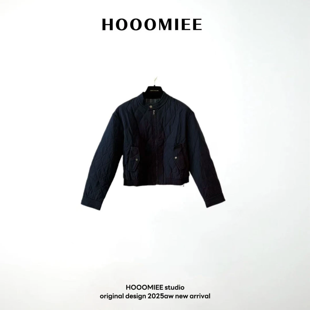 Hooomiee老钱风菱格夹克复古立领拉链短外套2024-462