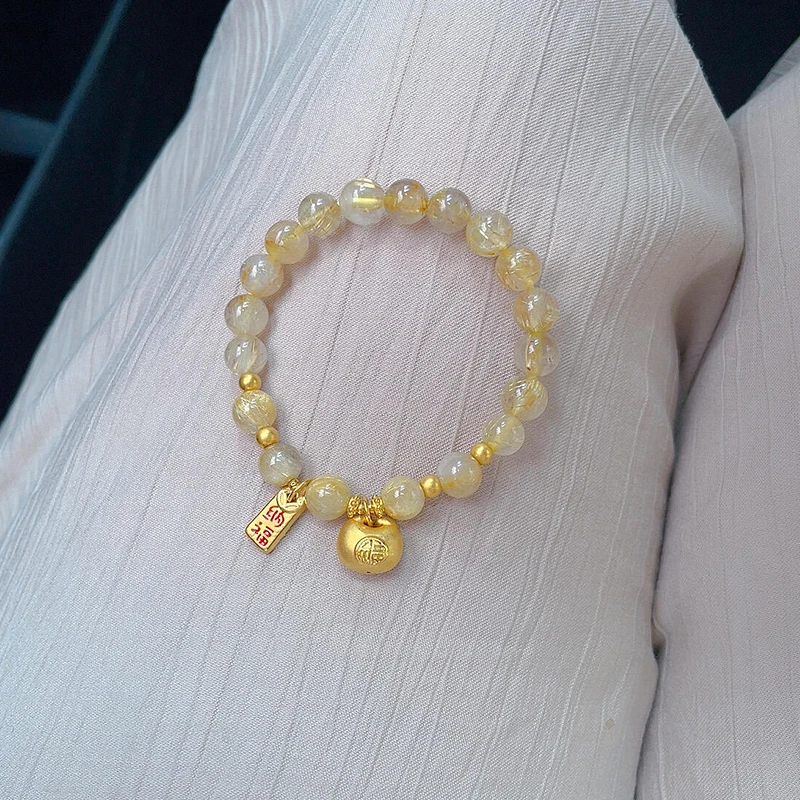 瑞诺黄金招财小胖福发.晶手链足金999手串小众生日七夕礼物送女友