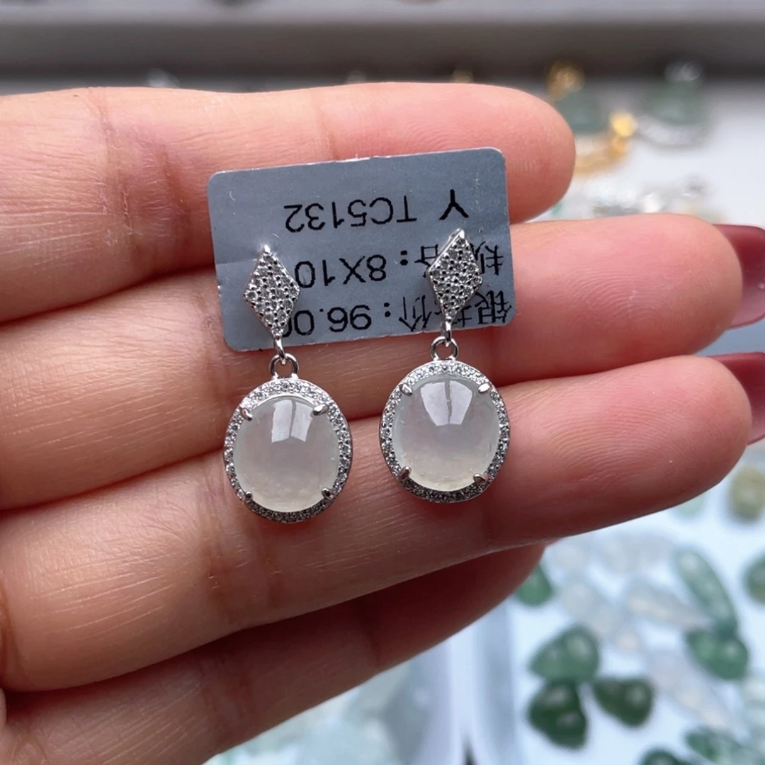 翡翠银S925镶嵌耳饰