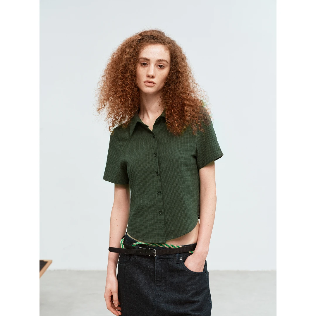 RustyNaill&ontheMoss春夏透气轻薄短款小版型休闲衬衫短袖开衫