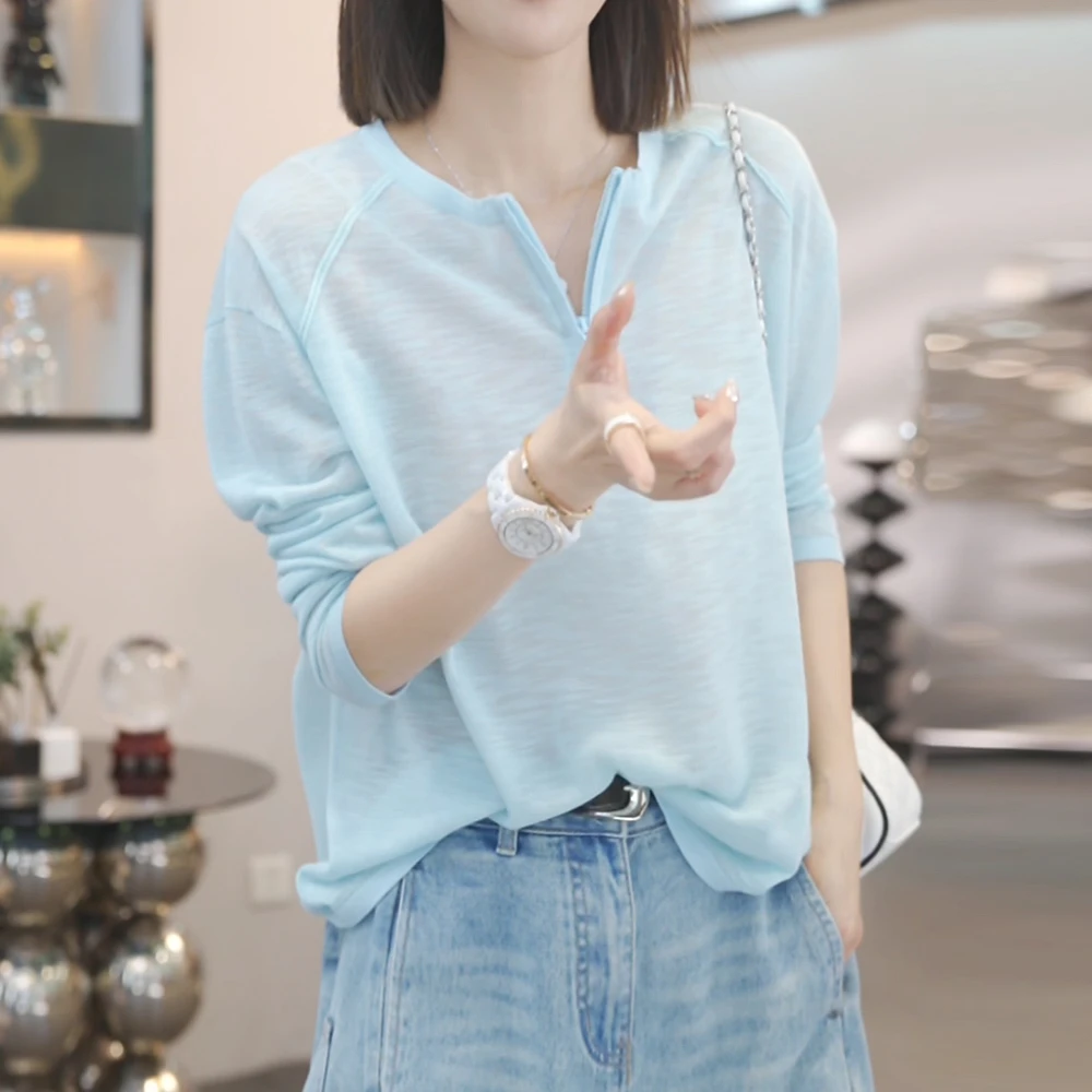 薄款透气半拉链防晒罩衫长袖t恤女2026夏季新款宽松休闲百搭上衣