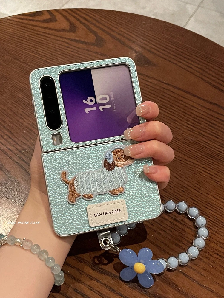 适用华为purax手机壳小众高级感蓝色腊肠狗Pura X阔折叠新款