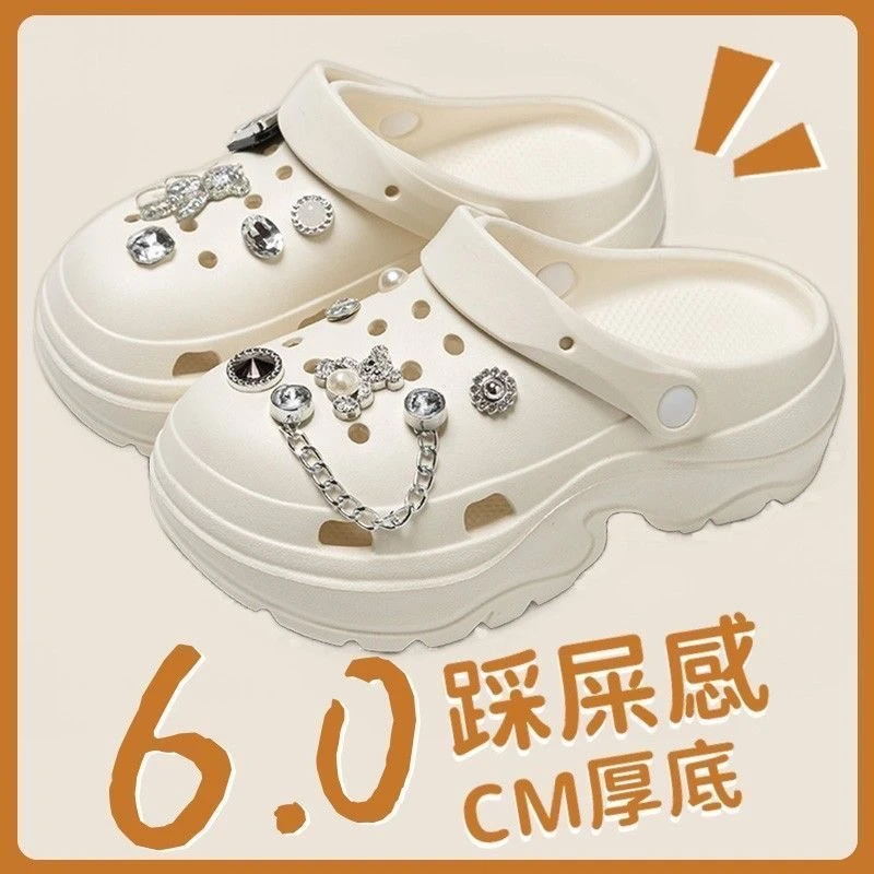 6.0CM厚底洞洞鞋女2025新款EVA夏天踩屎感外穿学生百搭凉鞋女拖