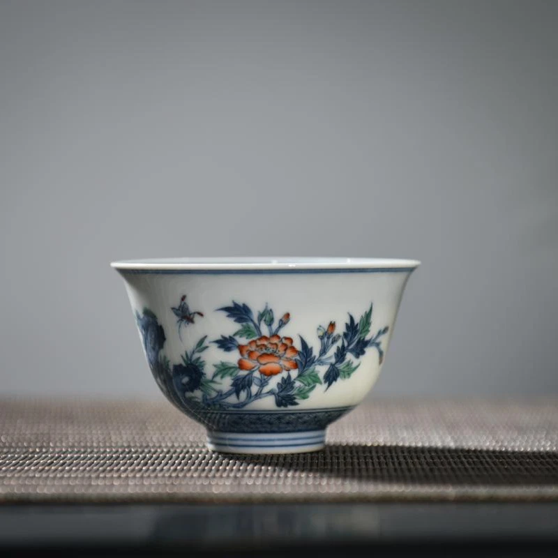 TXH8024[学茶严选]斗彩牡丹花碟杯陶瓷