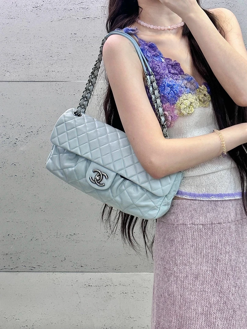 95新 Chanel/香奈儿 chanel 奶蓝色cf单肩包
