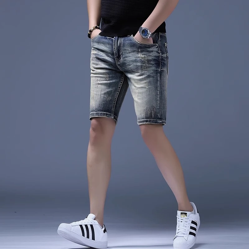 Cebrodz牛仔短裤男士夏季薄款潮流时尚直筒五分裤百搭弹力短裤