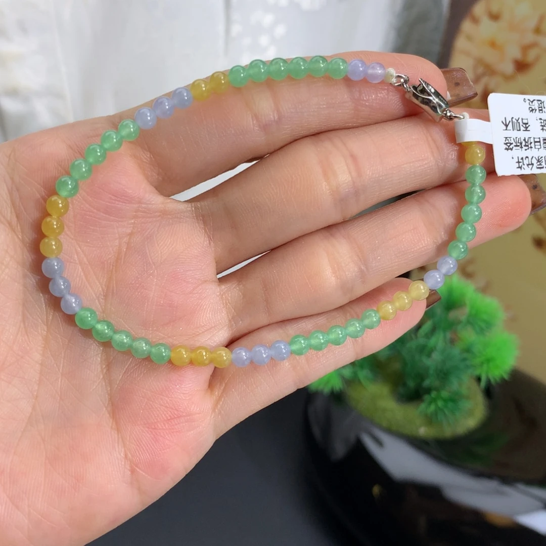 未镶嵌手串翡翠卡3.7冰胶紫绿黄小米手串