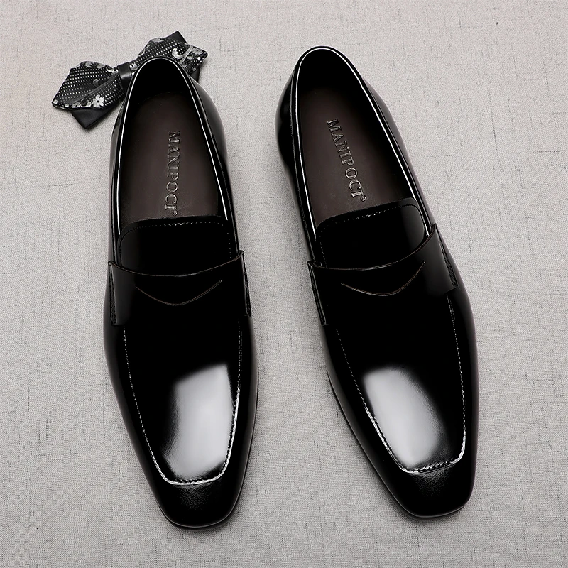 英伦风男士乐福鞋新款时尚商务休闲一脚蹬小方头皮鞋透气百搭潮流