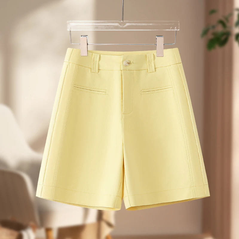 天丝棉西装四分直筒短裤女士2025新夏季薄款高腰显瘦宽松休闲热裤